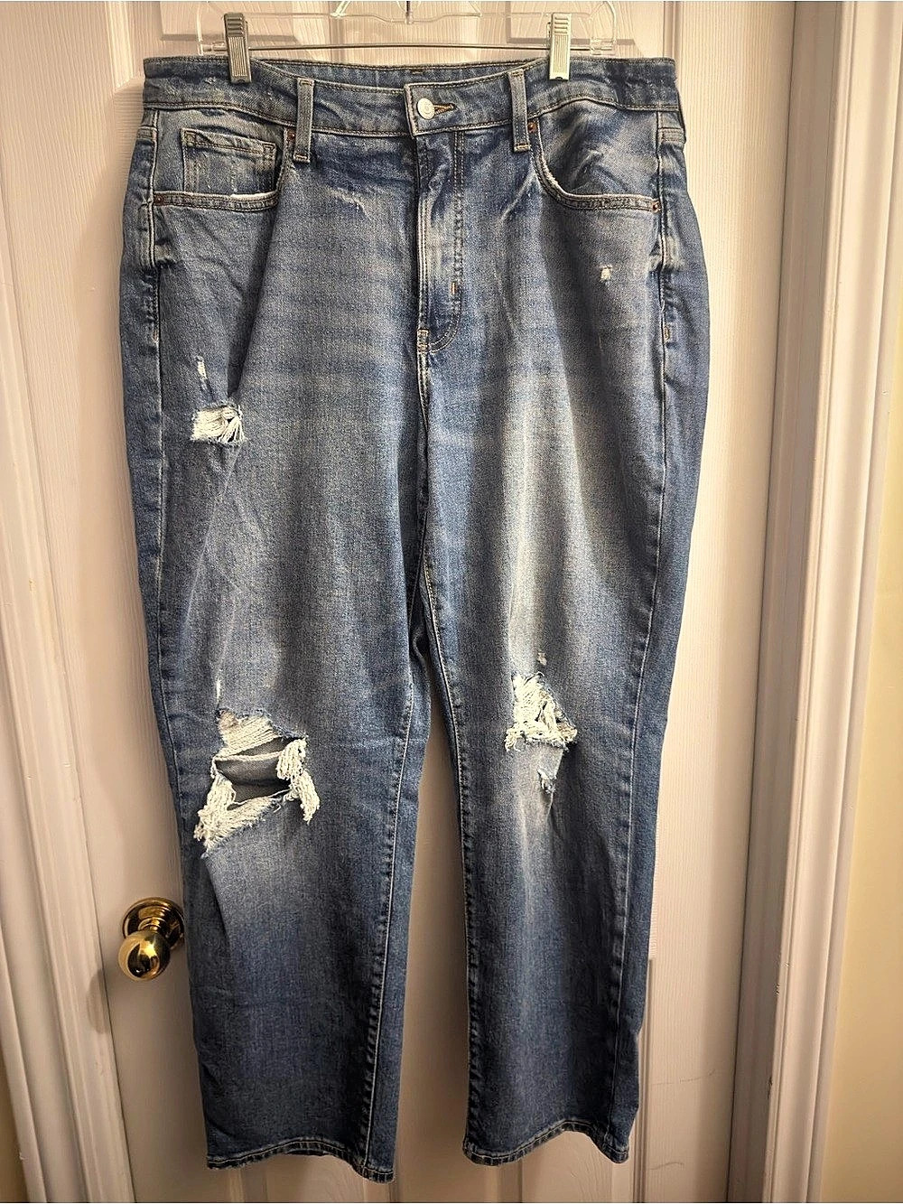 Old Navy High-Rise Curvy Rockstar Distressed Jeans Blue Waist 16